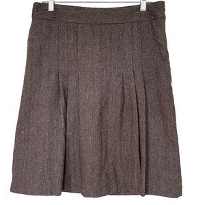 Banana Republic Brown Wool Blend Herringbone Knee Length Pleated Skirt Size 10
